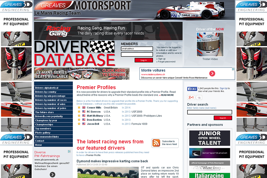 Driver Database recense tous les pilotes engagés dans les diverses compétitions automobile.