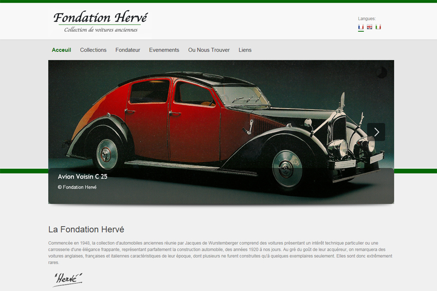 La Fondation Hervé propose une collection de voitures anciennes présentant un intérêt technique particulier ou ayant une certaine élégance.