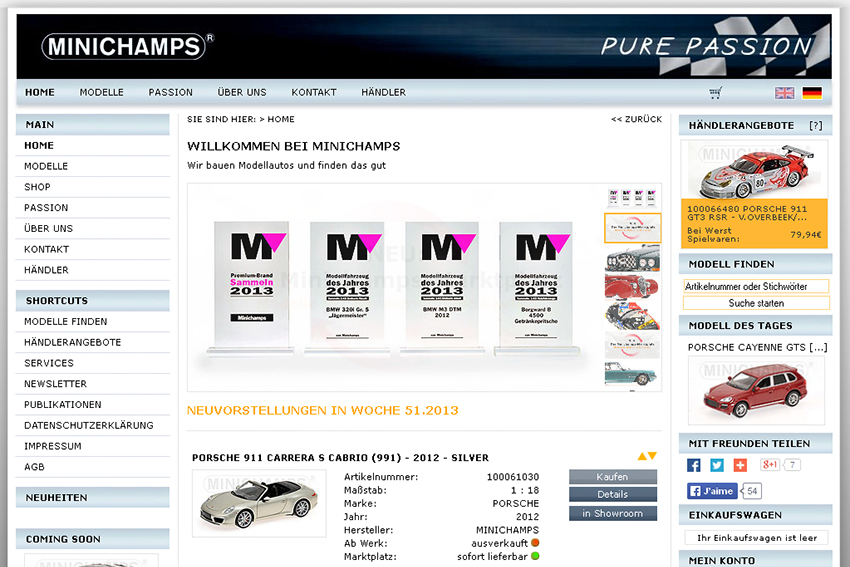 Minichamps produits des modèles réduits de qualité, des reproductions de modèles automobile de prestige, depuis 1990. La marque a d'ailleurs ouvert son propre musée exposant plus centaines de modèles en exposition.