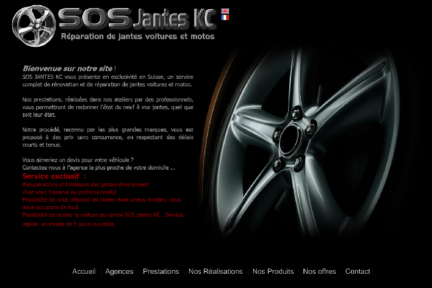 SOS JANTES KC vous présente en exclusivité en Suisse, un service complet de rénovation et de réparation de jantes voitures et motos. Nos prestations, réalisées dans nos ateliers par des professionnels, vous permettront de redonner l'état du neuf à vos jantes, quel que soit leur état. Notre procédé, reconnu par les plus grandes marques, vous est proposé à des prix sans concurrence, en respectant des délais courts et tenus.