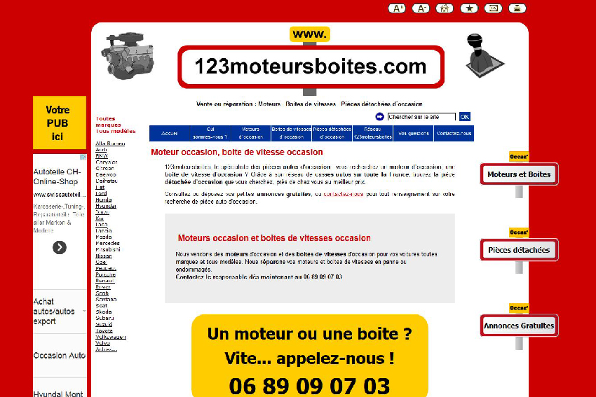 123moteursboites.com est un centre auto spécialisé dans la vente et la réparation de boîte de vitesses ainsi que de moteurs.